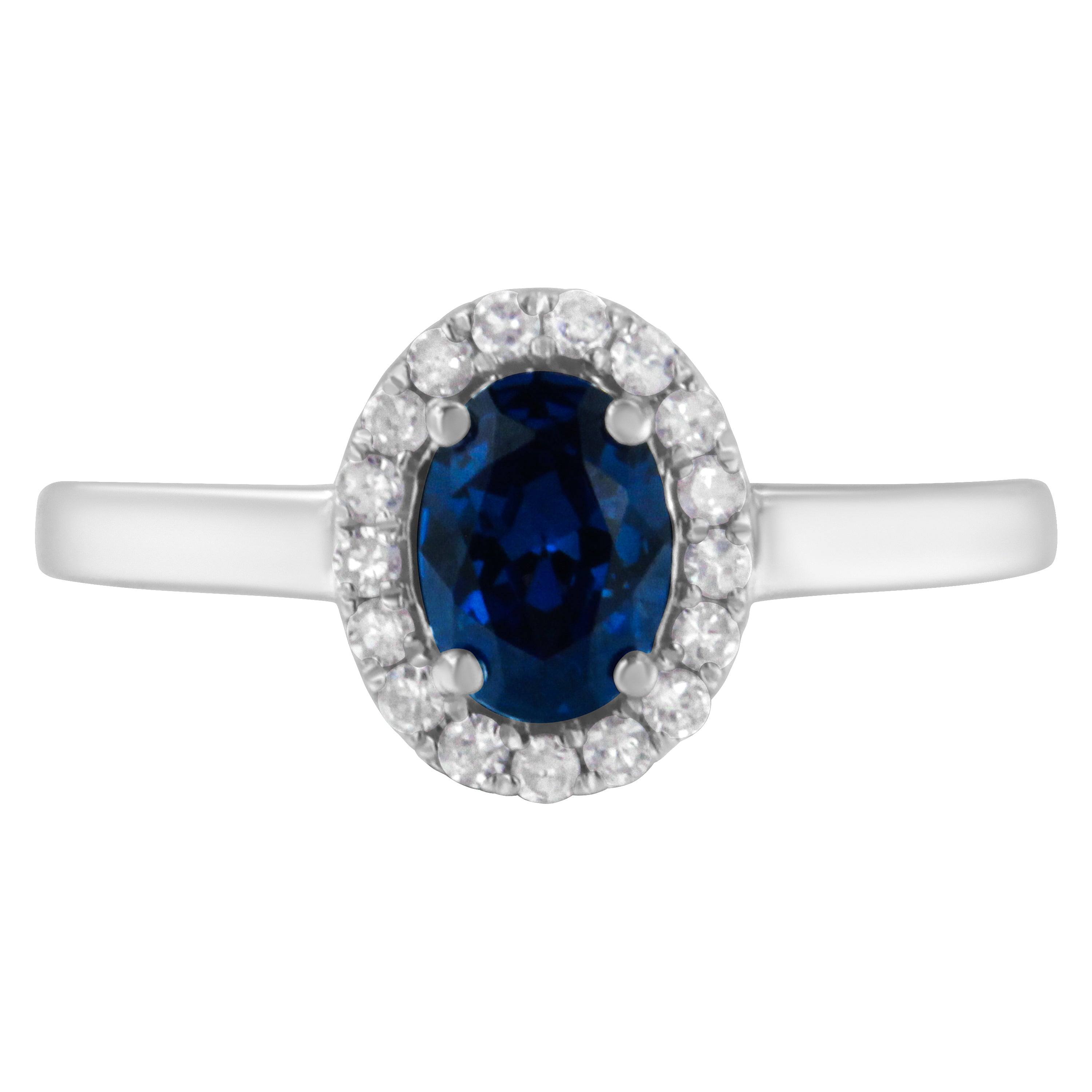 10K White Gold 1/5 Cttw Round Diamond and Prong Set 7MM Created Blue Sapphire Halo Cocktail Ring (H-I Color, I1-I2 Clarity) - Size 7