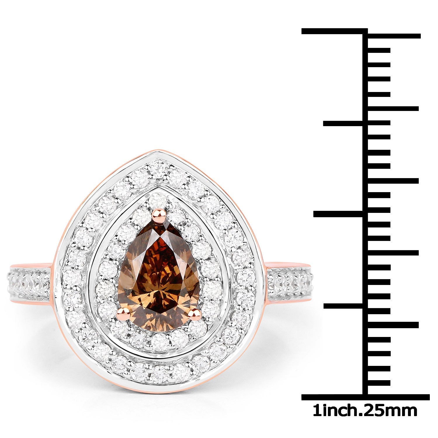 1.64 Carat Genuine Chocolate Brown Diamond and White Diamond 18K Rose Gold Ring