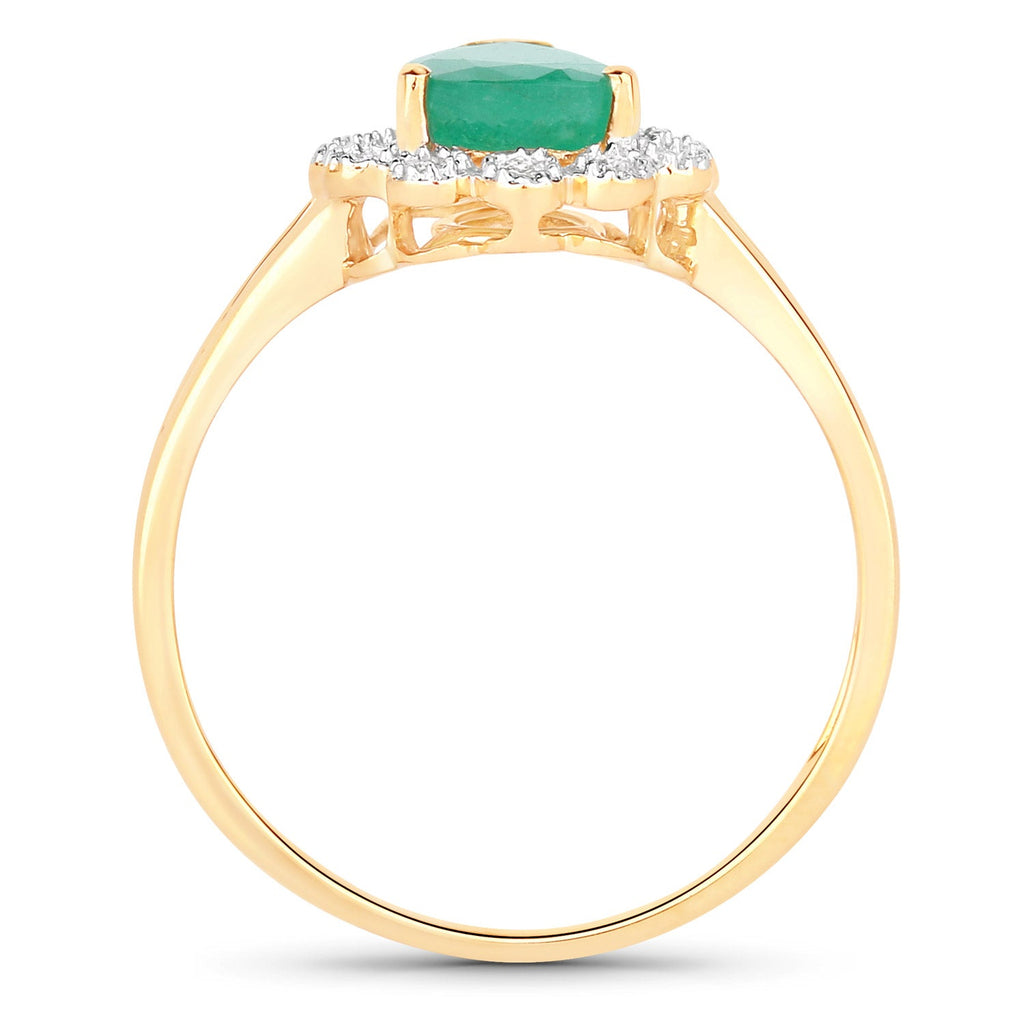 1.22 Carat Genuine Zambian Emerald and White Diamond 14K Yellow Gold Ring