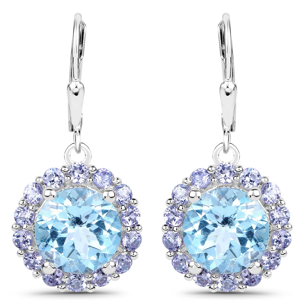 9.96 Carat Genuine Blue Topaz and Tanzanite .925 Sterling Silver Earrings
