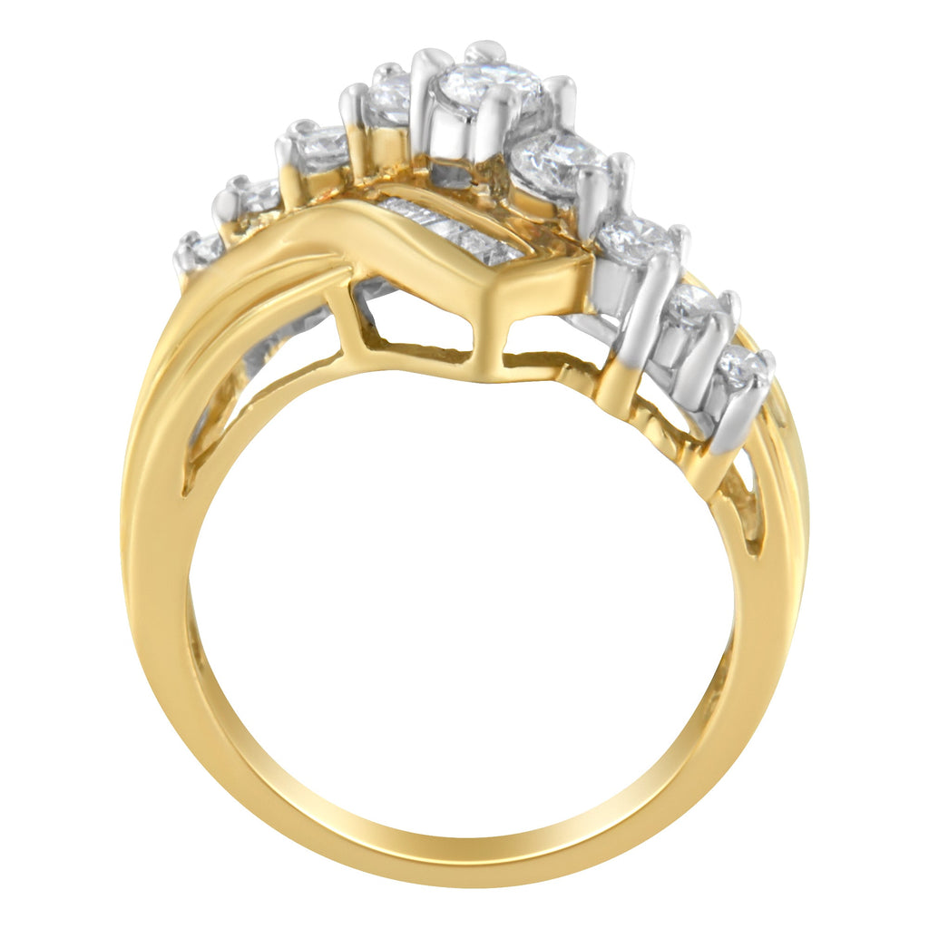 10K Two-Toned Diamond Bypass Ring (1 Cttw, H-I Color, SI2-I1 Clarity) - Size 6-1/2