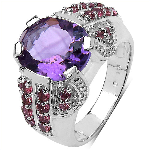 5.37 Carat Genuine Amethyst & Rhodolite .925 Sterling Silver Ring