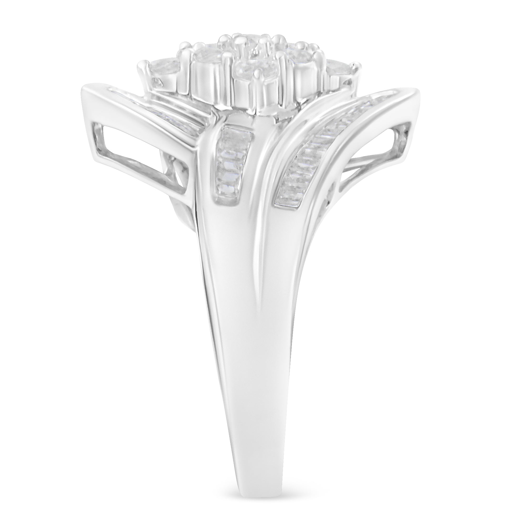 10K White Gold Diamond Bypass Cluster Ring (1 Cttw, I-J Color, I2-I3 Clarity) - Size 7