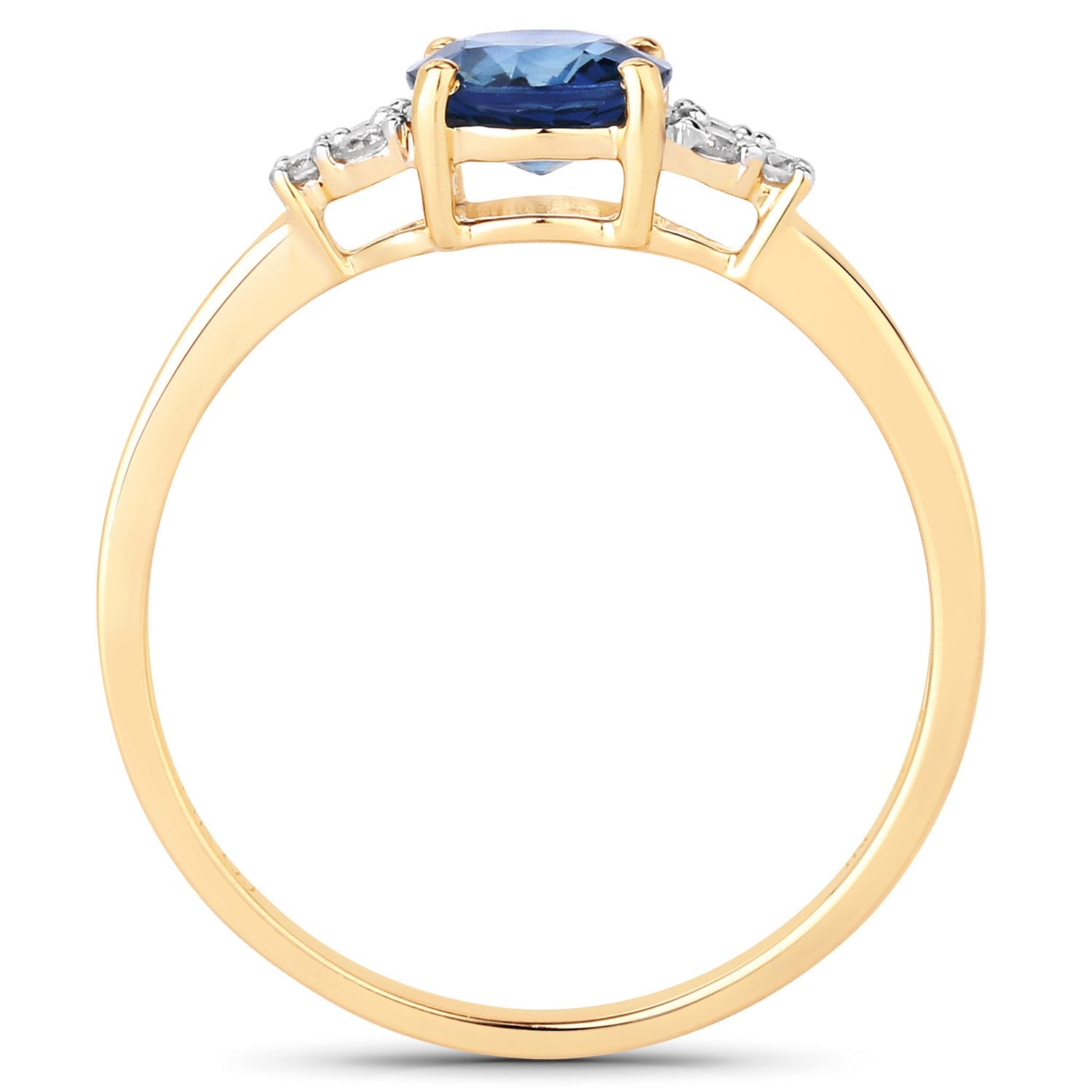 1.08 Carat Genuine Blue Sapphire and White Diamond 14K Yellow Gold Ring