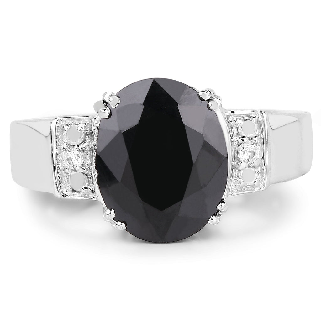 5.29 Carat Genuine Black Sapphire and White Topaz .925 Sterling Silver Ring