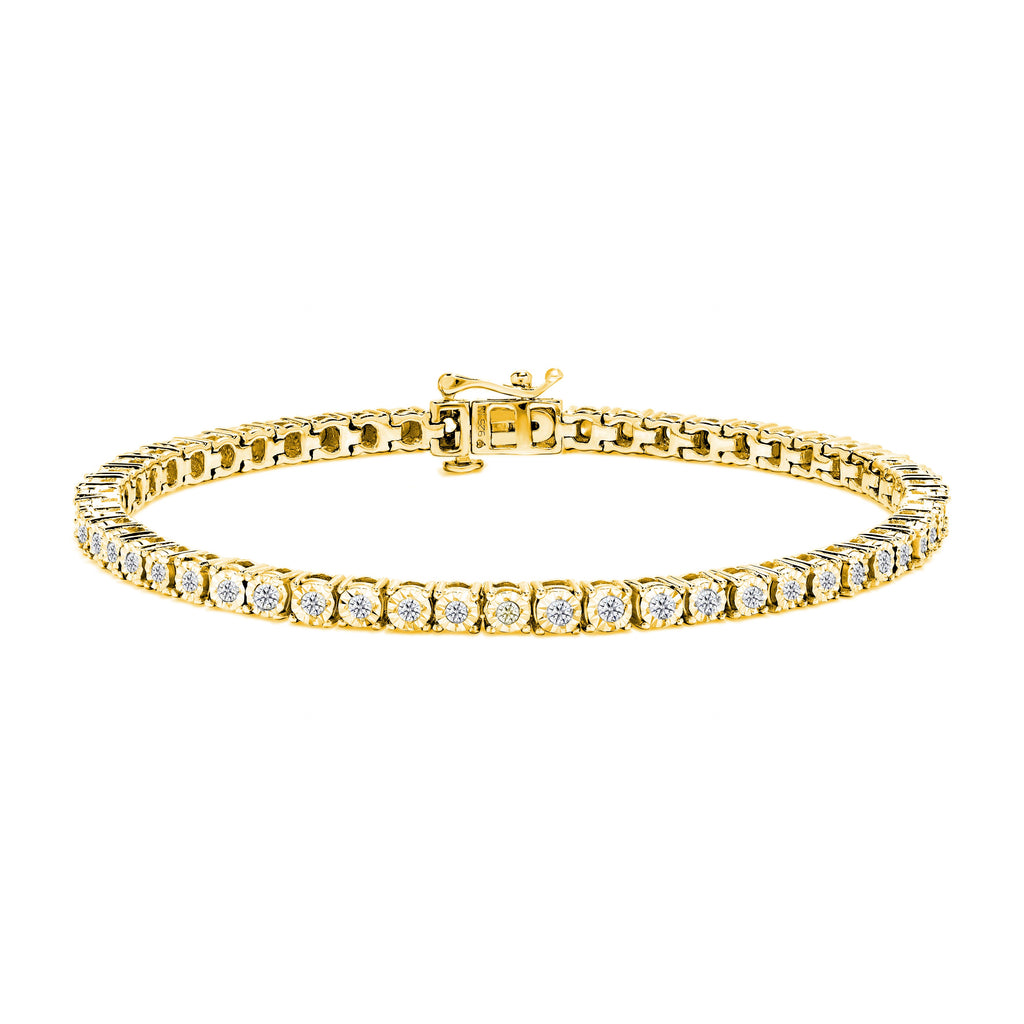 .925 Sterling Silver 1.0 Cttw Miracle-Set Diamond Round Faceted Bezel Tennis Bracelet (I-J Color, I3 Clarity) - 7"