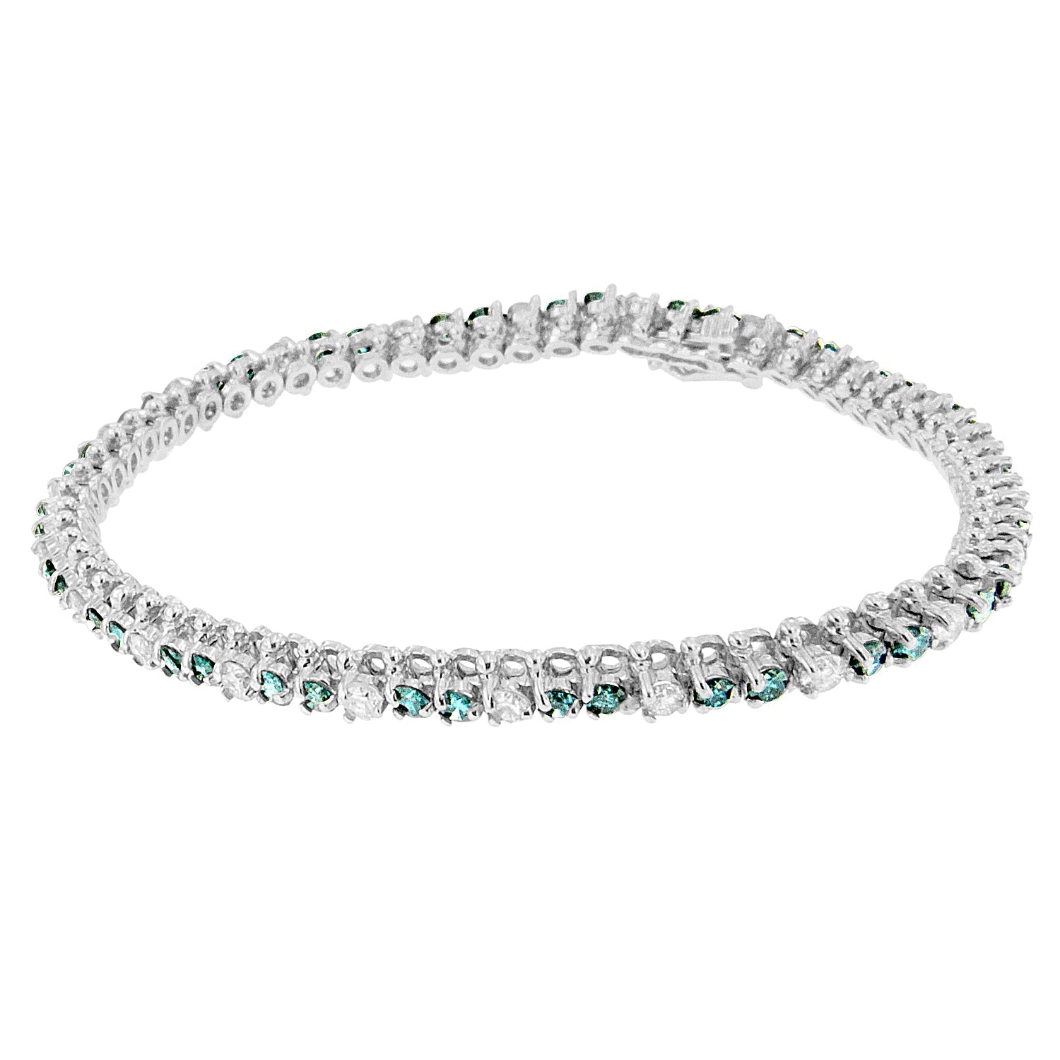 14K White Gold 4 5/8 Cttw Alternating White and Blue Diamond Martini Set Tennis Bracelet (H-I Color, I1-I2 Clarity) - 7" Inches
