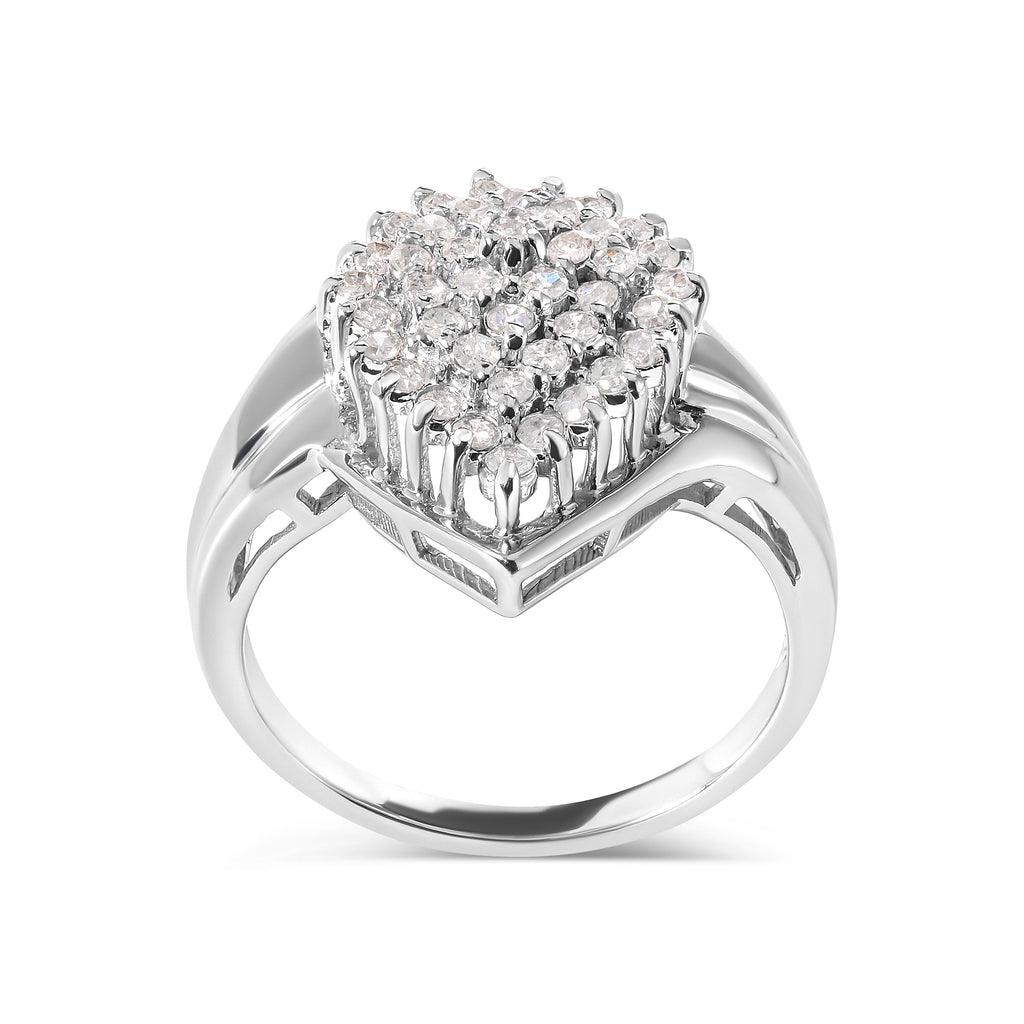 10K White Gold 1/2 Cttw Diamond Pear Shaped Cluster Ring (H-I Color, I1-I2 Clarity) - Ring Size 7