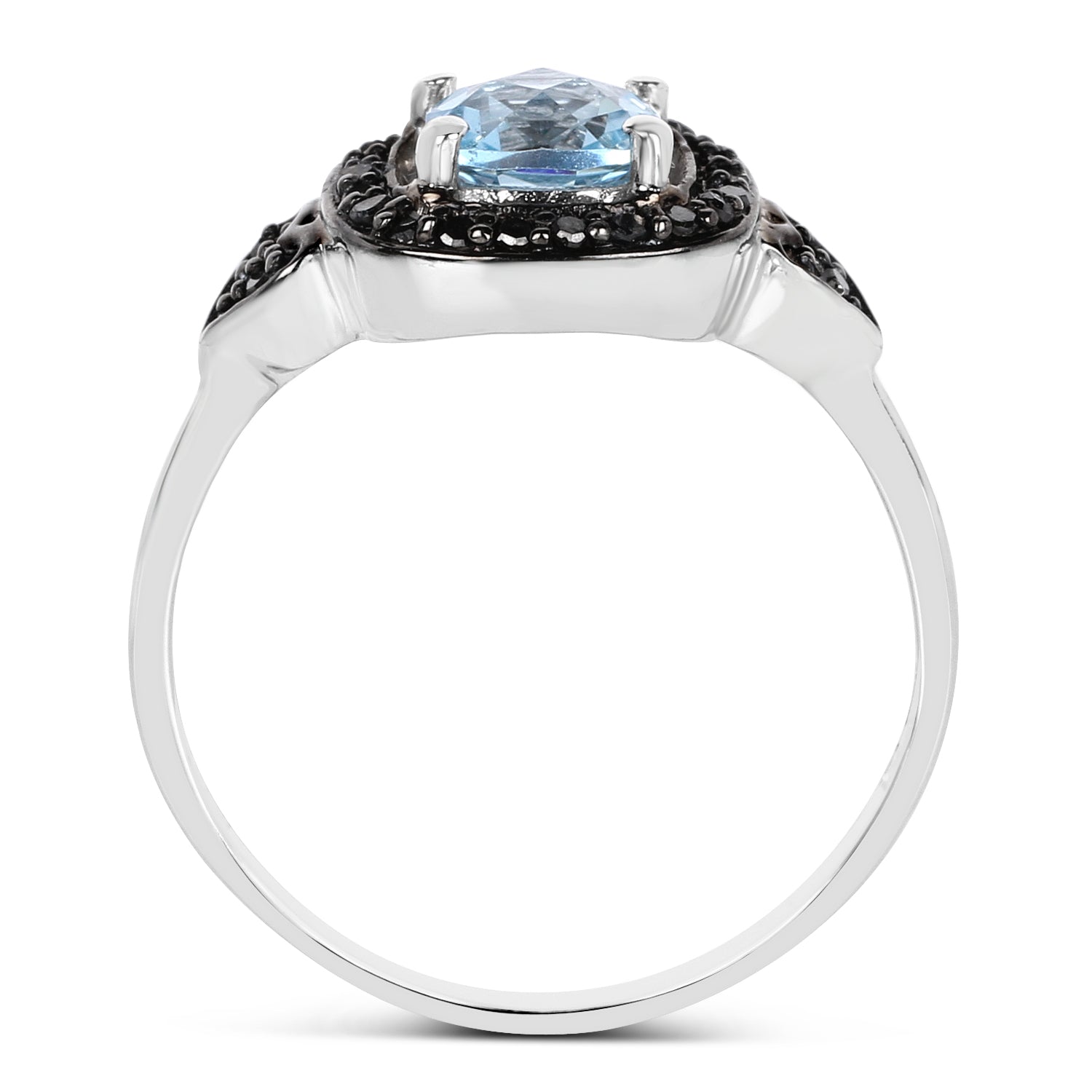 1.19 Carat Genuine Swiss Blue Topaz & Black Diamond .925 Sterling Silver Ring