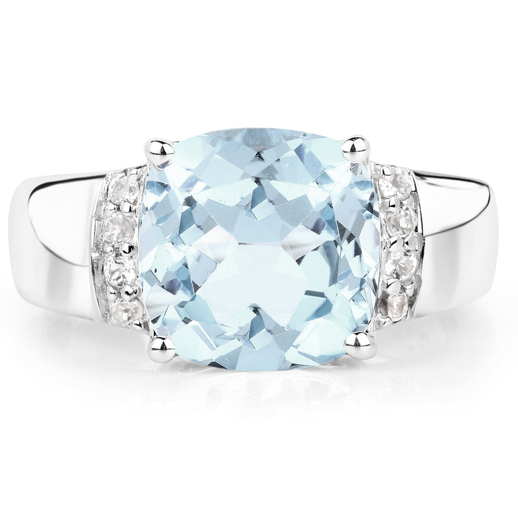 4.58 Carat Genuine Blue Topaz and White Topaz .925 Sterling Silver Ring