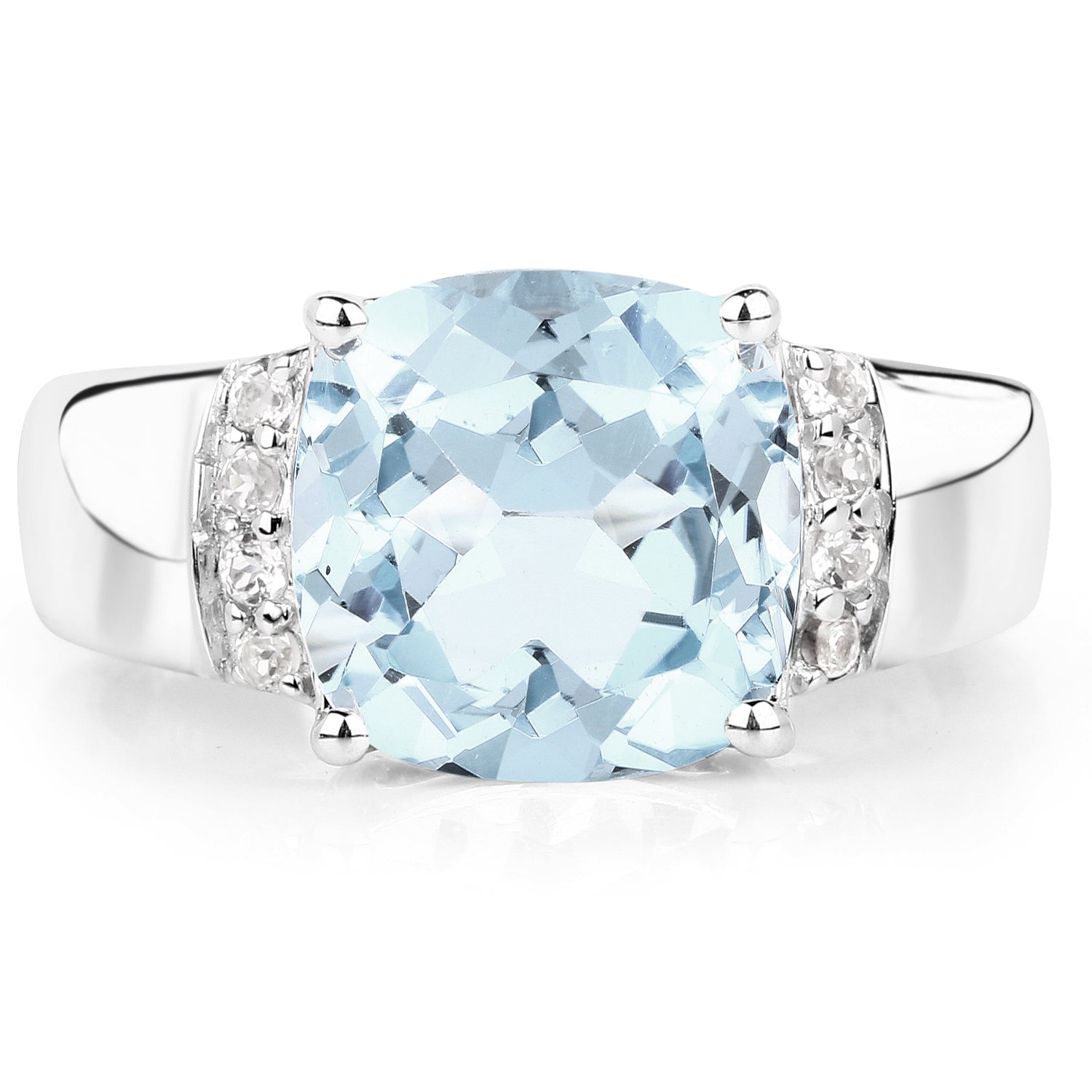 4.58 Carat Genuine Blue Topaz and White Topaz .925 Sterling Silver Ring