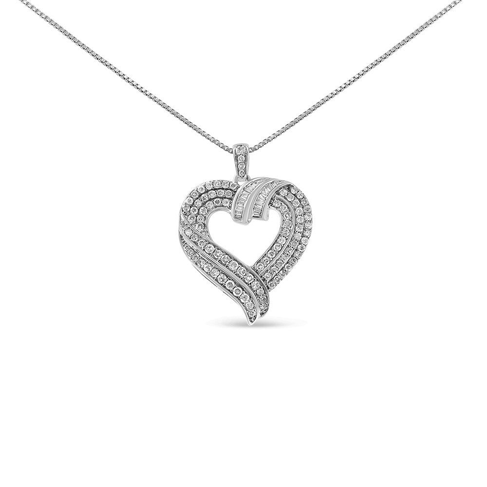 14K Yellow Gold Plated .925 Sterling Silver 1.00 Cttw Baguette Diamond Composite Open Heart 18" Inch Pendant Necklace (I-J Color, I1-I2 Clarity)