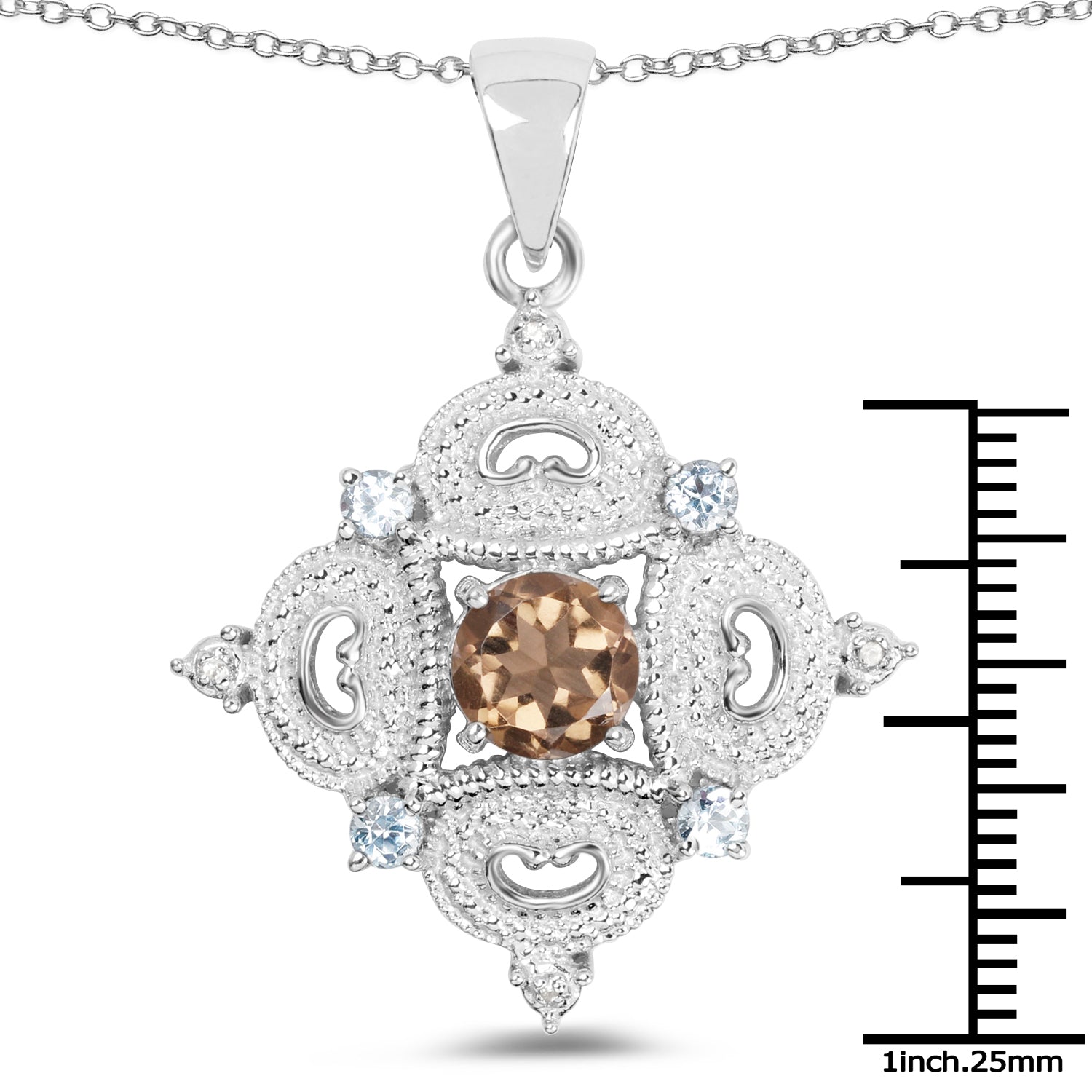 3.00 Carat Genuine Smoky Quartz, Blue Topaz and White Topaz .925 Sterling Silver Pendant