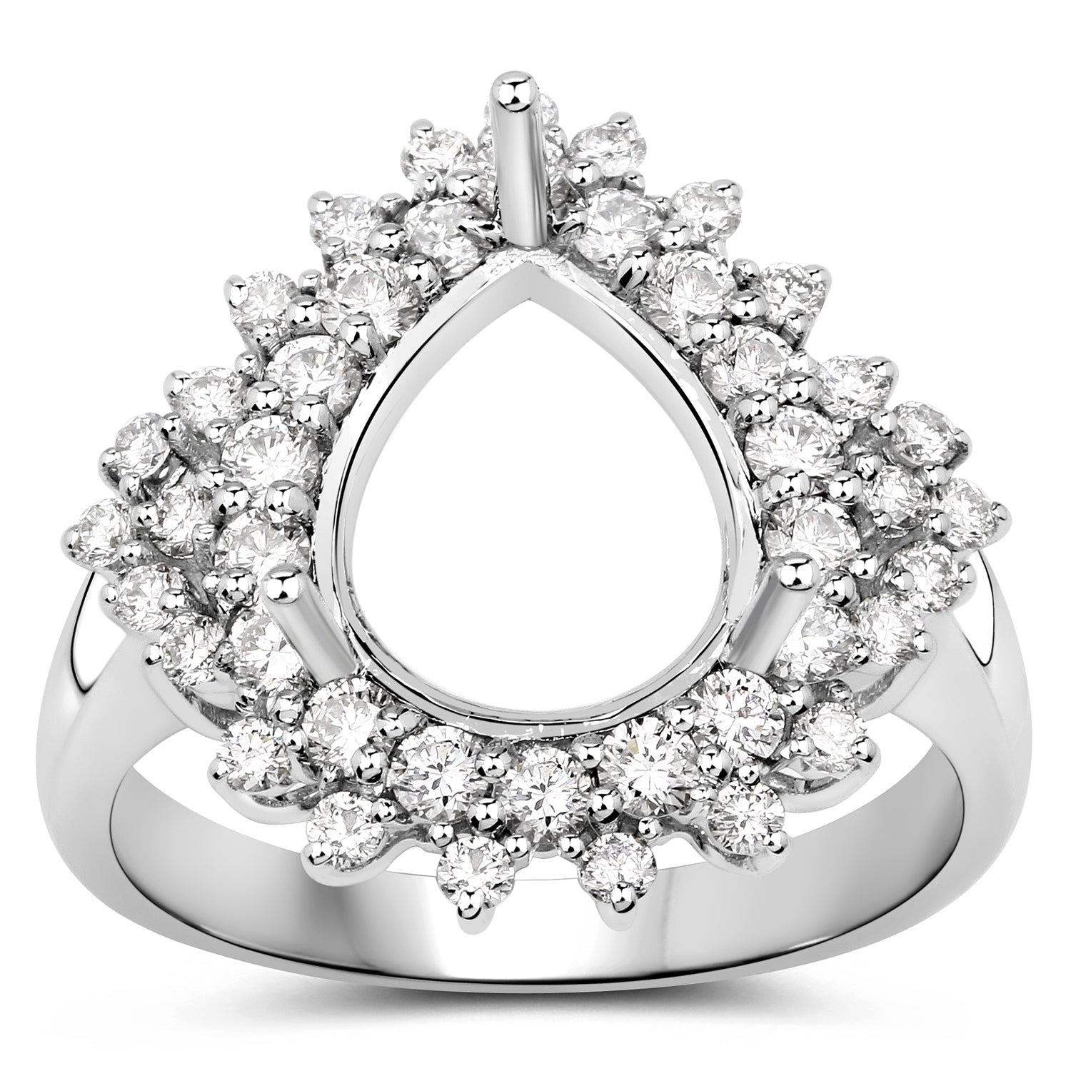 0.89 Carat Genuine White Diamond 14K White Gold Semi Mount Ring - holds 11x9mm Pear Gemstone
