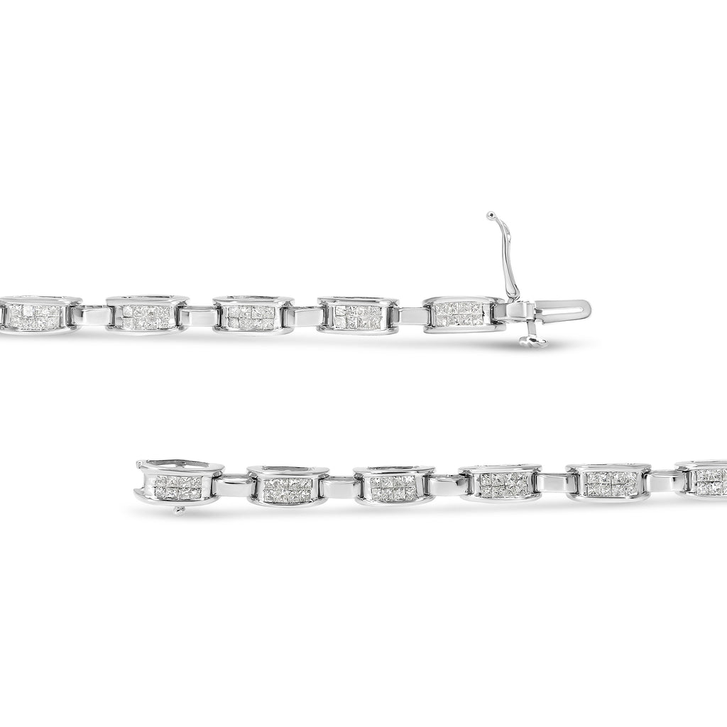 14K White Gold 2.0 Cttw Princess Cut Invisible Set Diamond Rectangular Link Bracelet (I-J Color, I1-I2 Clarity) - 7.25"