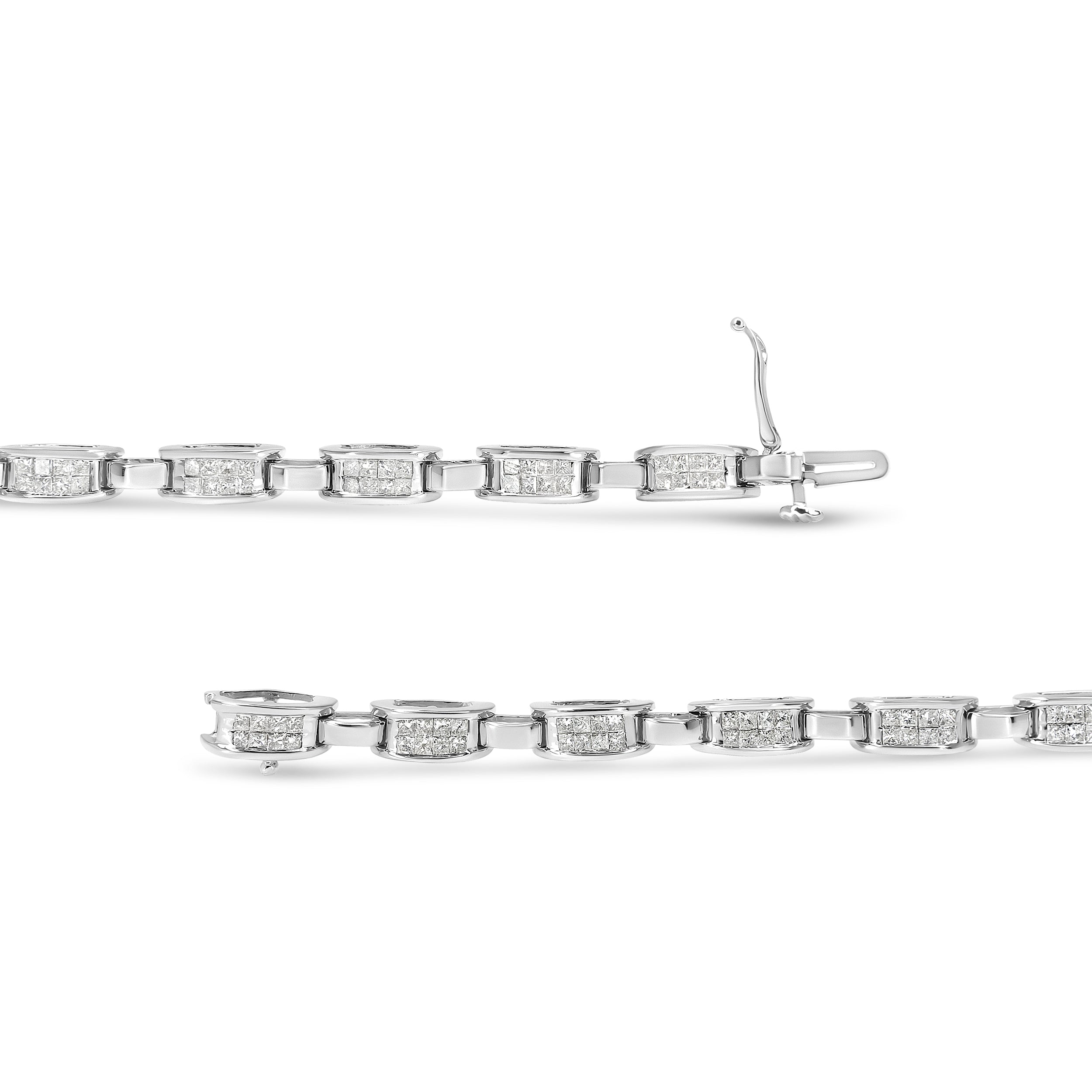 14K White Gold 2.0 Cttw Princess Cut Invisible Set Diamond Rectangular Link Bracelet (I-J Color, I1-I2 Clarity) - 7.25"