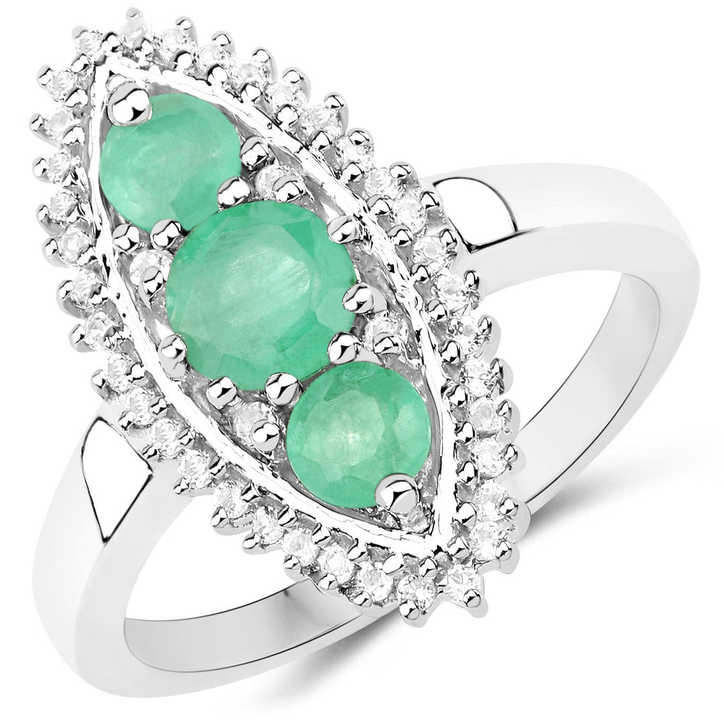 3.52 Carat Genuine Zambian Emerald and White Topaz .925 Sterling Silver 3 Piece Jewelry Set (Ring, Earrings, and Pendant w/ Chain)