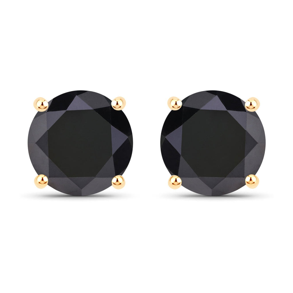 4.30 Carat Genuine Black Diamond 14K Yellow Gold Earrings