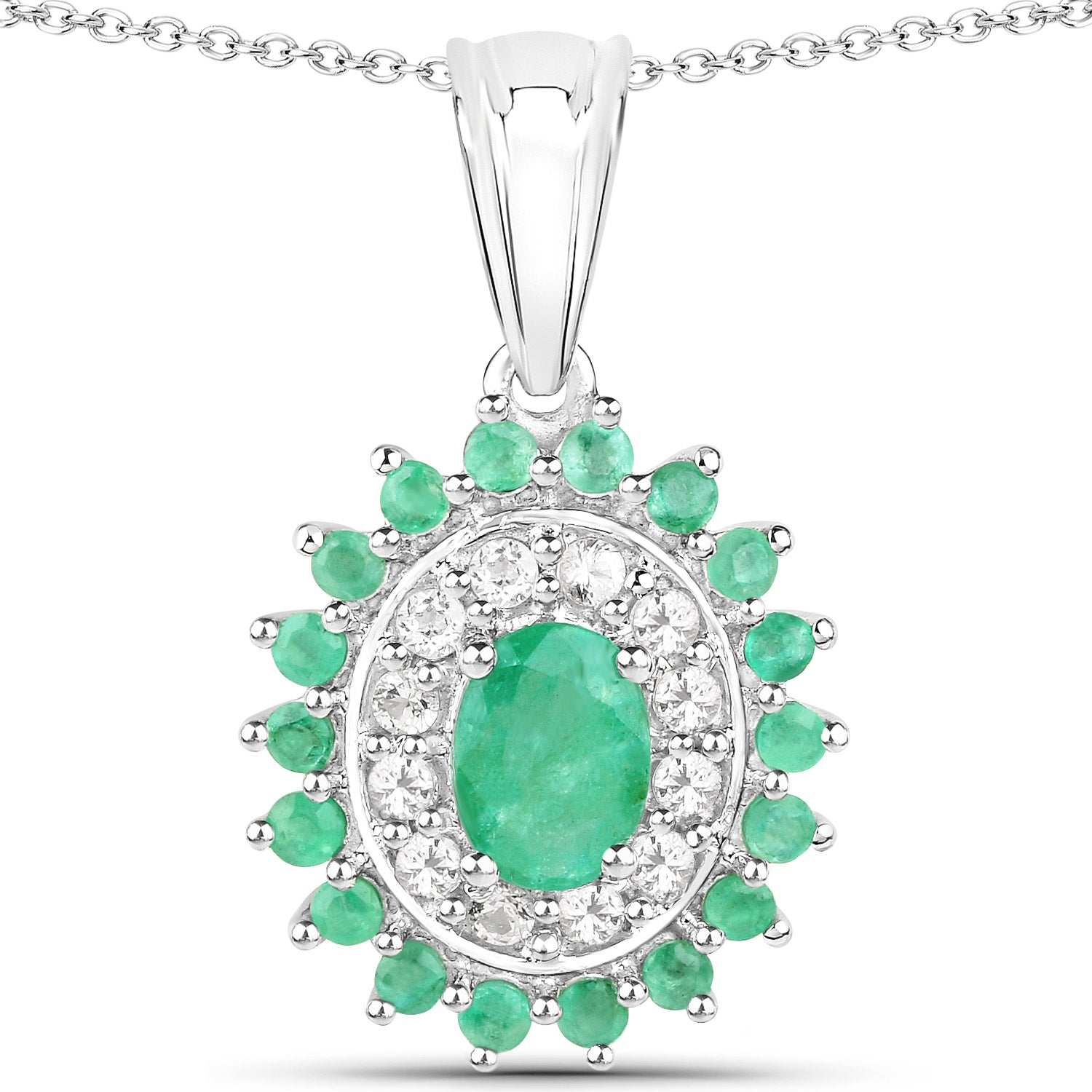 6.53 Carat Genuine Zambian Emerald and White Topaz .925 Sterling Silver 3 Piece Jewelry Set (Ring, Earrings, and Pendant w/ Chain)