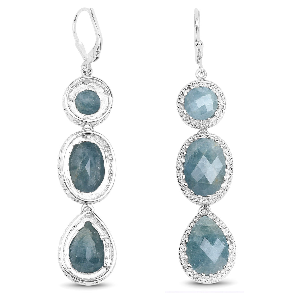 21.32 Carat Genuine Milky Aquamarine .925 Sterling Silver Earrings