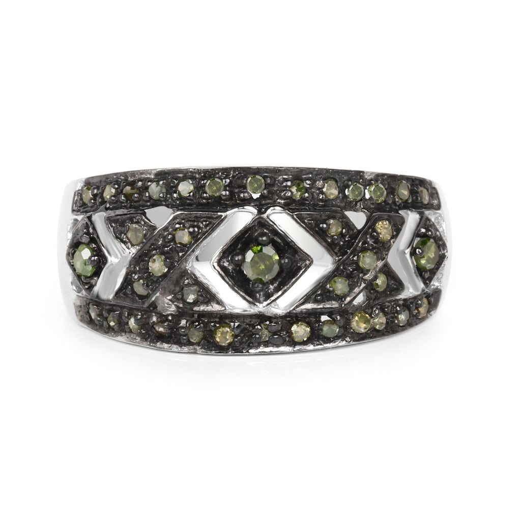 0.27 Carat Genuine Green Diamond .925 Sterling Silver Ring