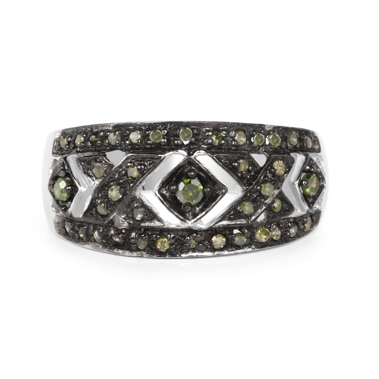 0.27 Carat Genuine Green Diamond .925 Sterling Silver Ring