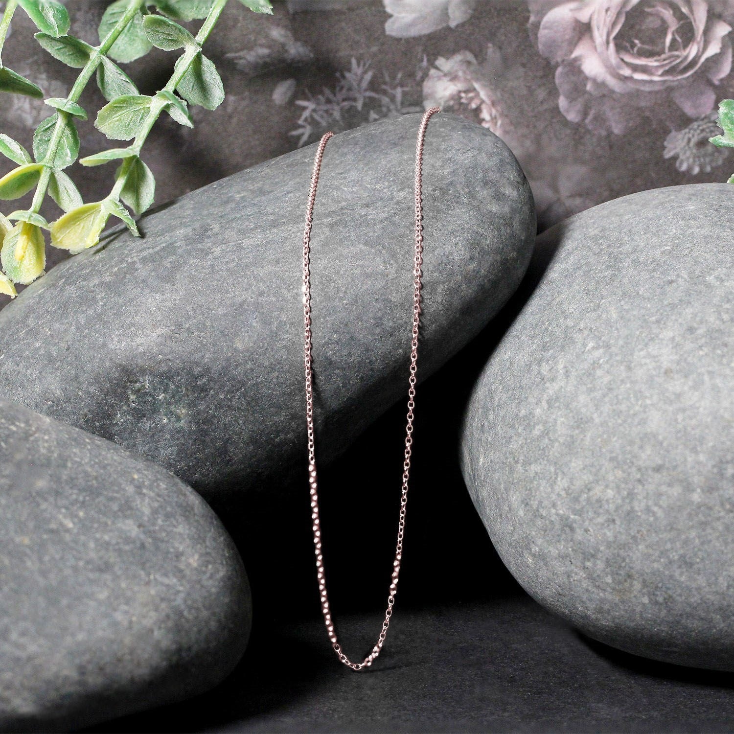 14k Pink Gold Diamond Cut Cable Link Chain 0.8mm