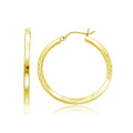 14k Yellow Gold Diamond Cut Hoop Earrings