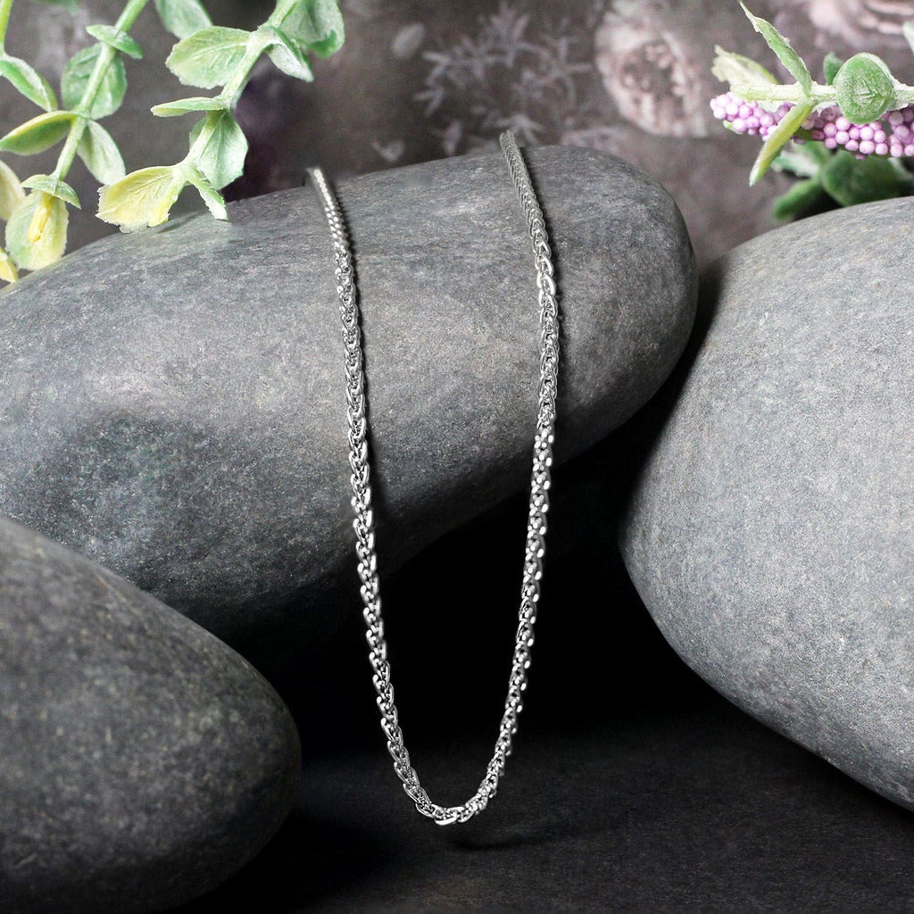 2.1mm 14k White Gold Round Wheat Chain