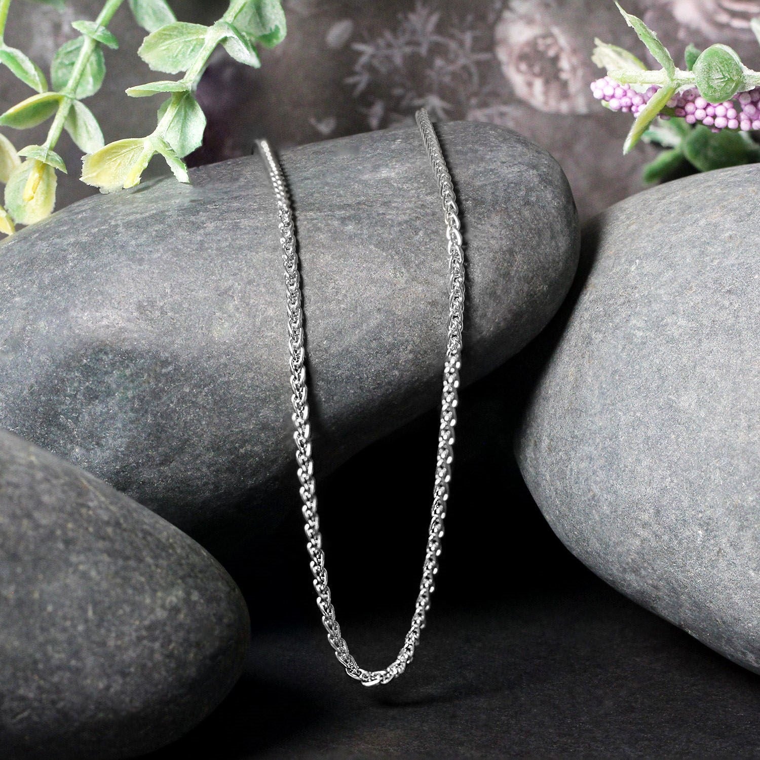 2.1mm 14k White Gold Round Wheat Chain
