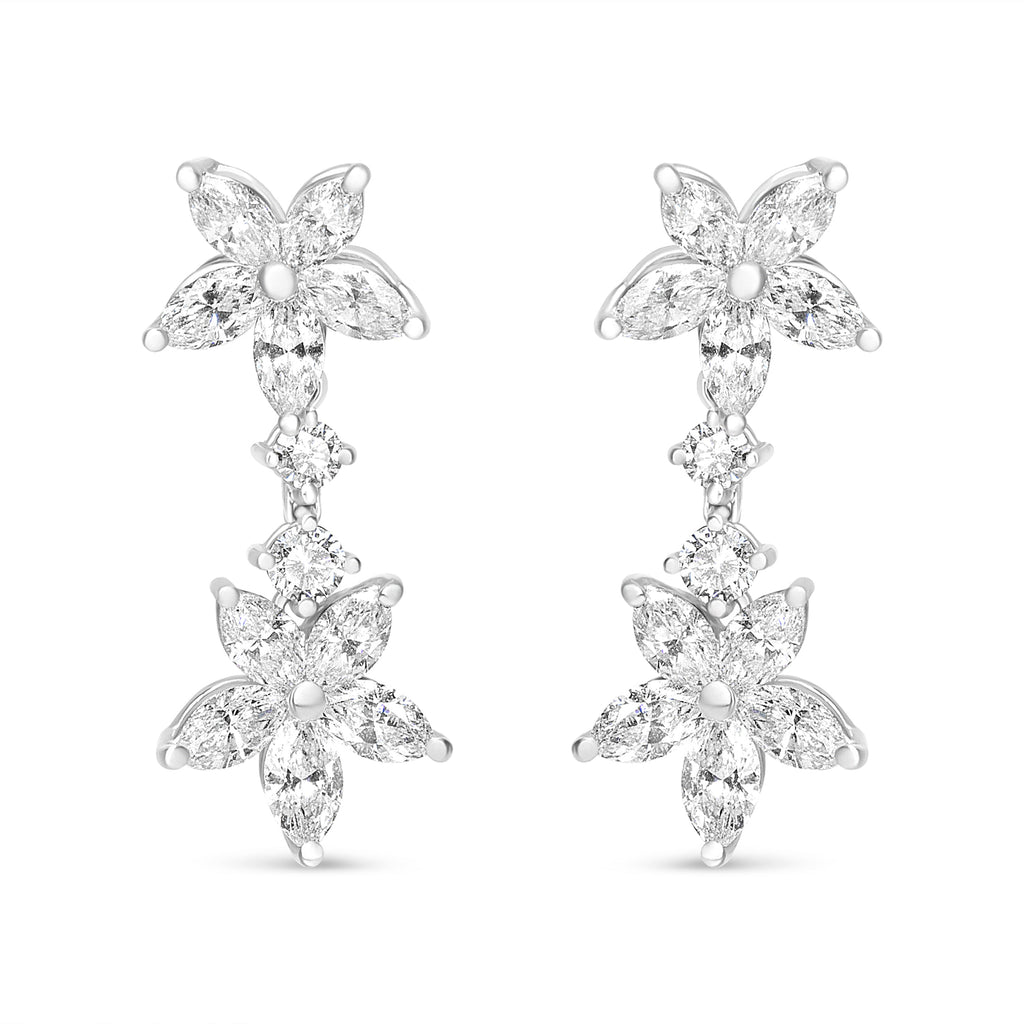 18k White Gold 6.0 Cttw Marquise Diamond Floral Dangle Drop Earrings (E-F Color, VS1-VS2 Clarity)