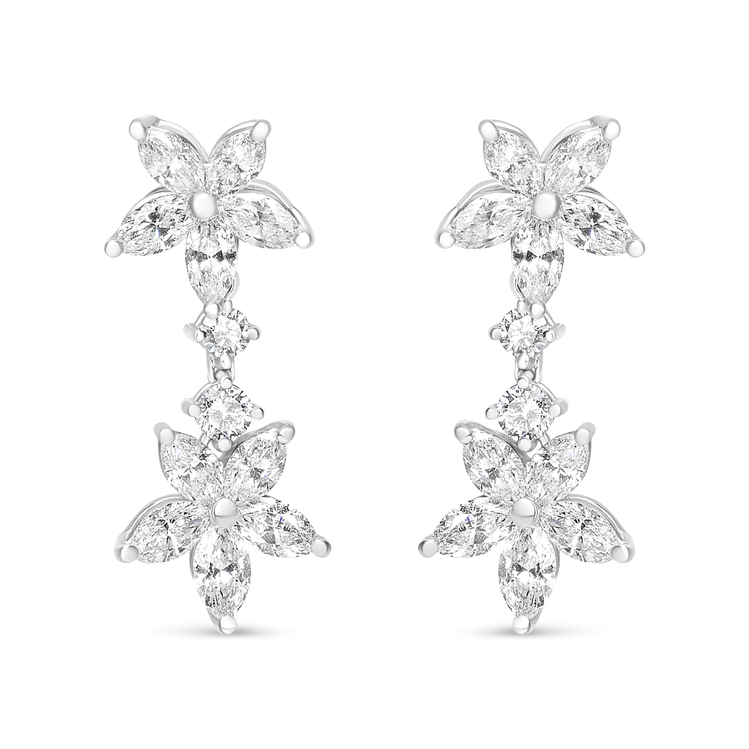 18k White Gold 6.0 Cttw Marquise Diamond Floral Dangle Drop Earrings (E-F Color, VS1-VS2 Clarity)