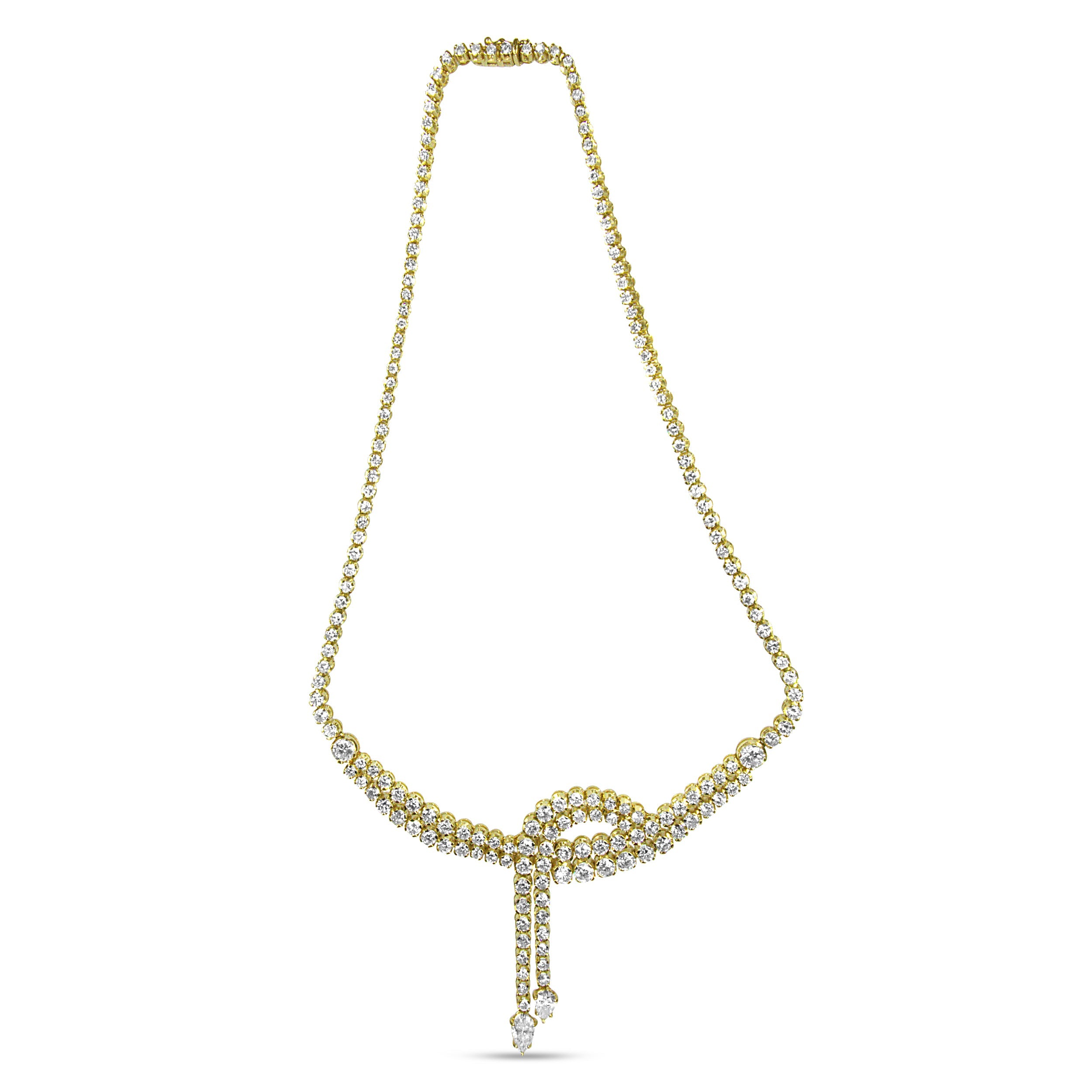 14k Yellow Gold 17.0 Cttw Diamond Double Row Lariat 18" Inch Tennis Necklace with Pear Shape Diamond Drop Tips (I-J Color, VS2-SI1 Clarity)