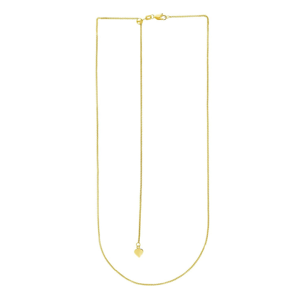 14k Yellow Gold Adjustable Wheat Chain 1.0mm