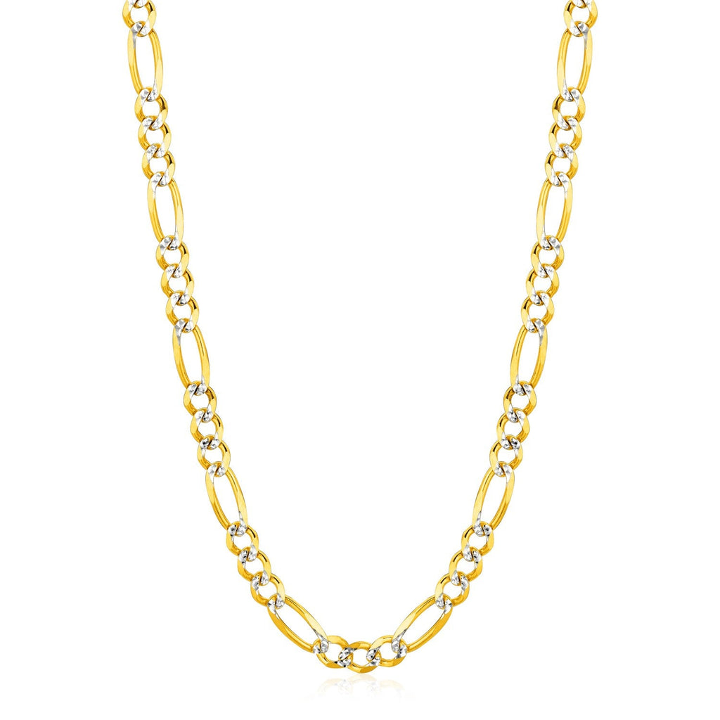 6.0mm 14K Yellow Gold Solid Pave Figaro Chain
