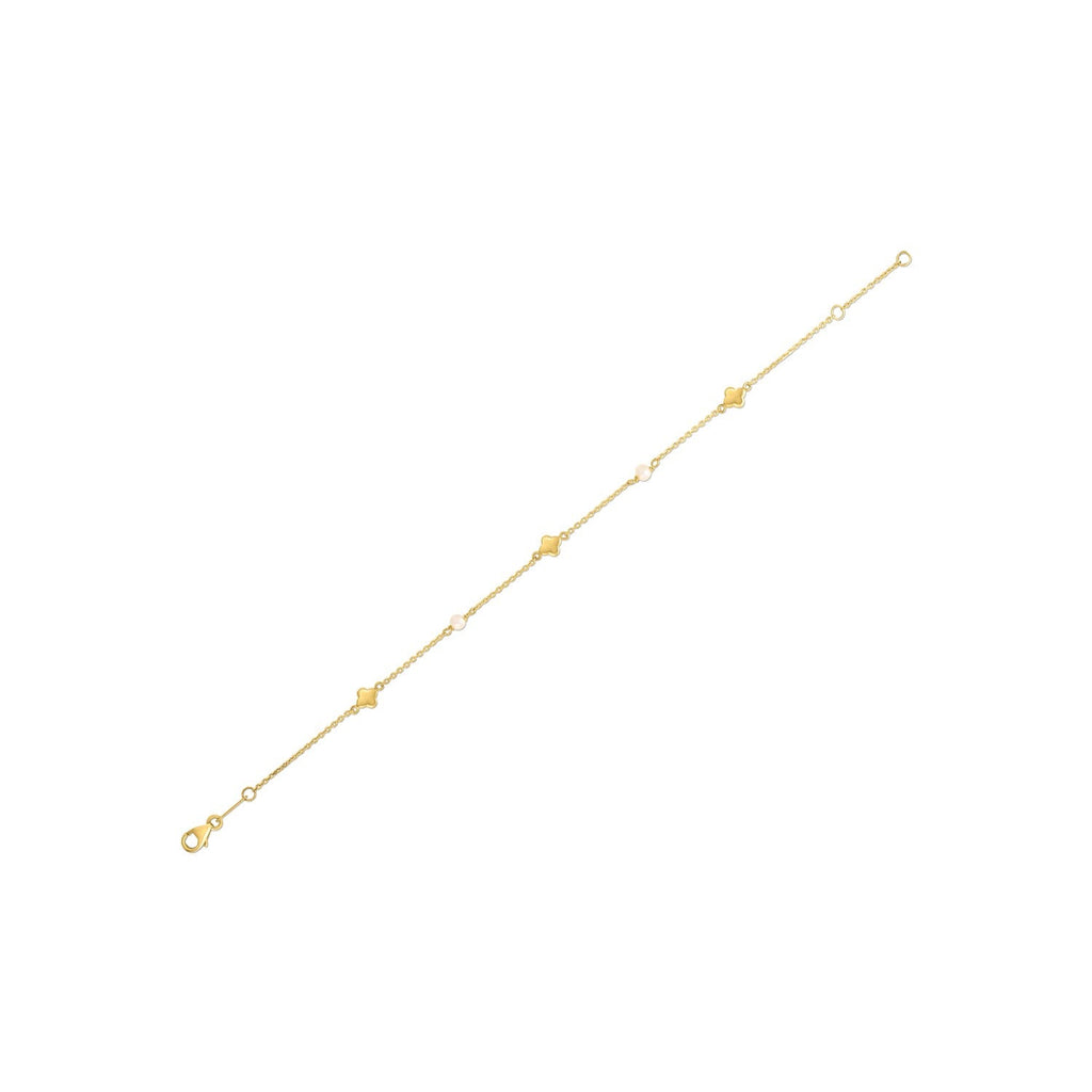 14k Yellow Gold Pearl Clover Bracelet
