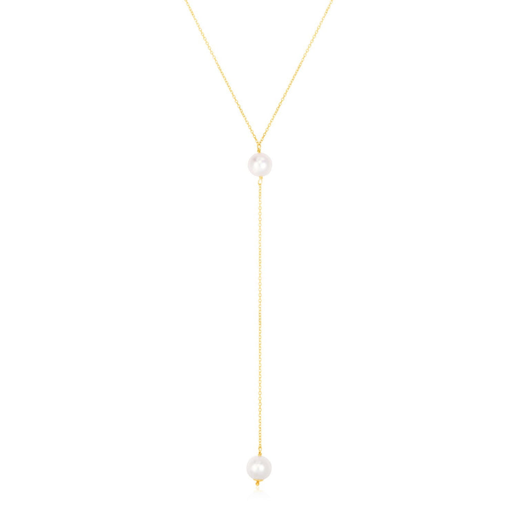 14k Yellow Gold Lariat Necklace with Pearls