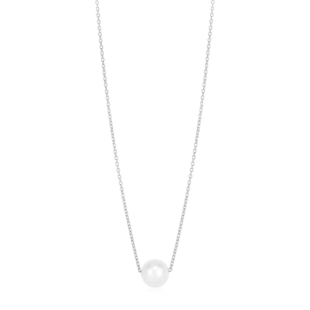 14k White Gold Pearl Solitaire Necklace