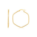 14K Yellow Gold Hexagon Hoop Rounded Edge Earrings