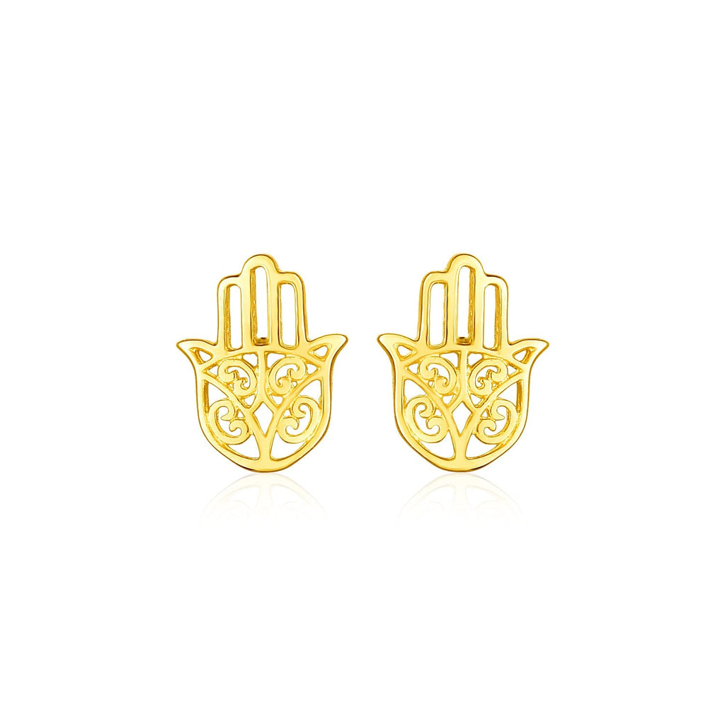 14k Yellow Gold Polished Hand of Hamsa Post Earrings