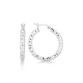 Sterling Silver Faceted Style Hoop Earrings with Rhodium Finishing