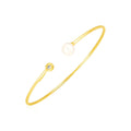 14k Yellow Gold Cuff Bangle with Pearl and Diamond