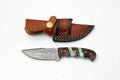 Hand-Forged Damascus Steel Skinner | Custom Amber Honeycomb & Turquoise Handle | Premium Western Field Knife TK-465
