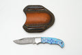 Hand-Forged Damascus Folding Knife | Custom "Blue Mosaic" Art Handle | Horizontal Pancake Sheath TK-479
