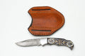 Hand-Forged Damascus Drop Point Folding Knife | Black & Gold Mosaic Handle | Horizontal Carry TK-481
