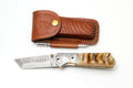 Hand-Forged Damascus Steel Tanto Folding Knife – Artisan Bone Handle with Pocket Clip & Sharpener – Tactical EDC TK-482