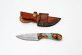 Damascus Steel Drop Point Hunter | Zebrawood, Turquoise & Amber Resin Handle TK-496
