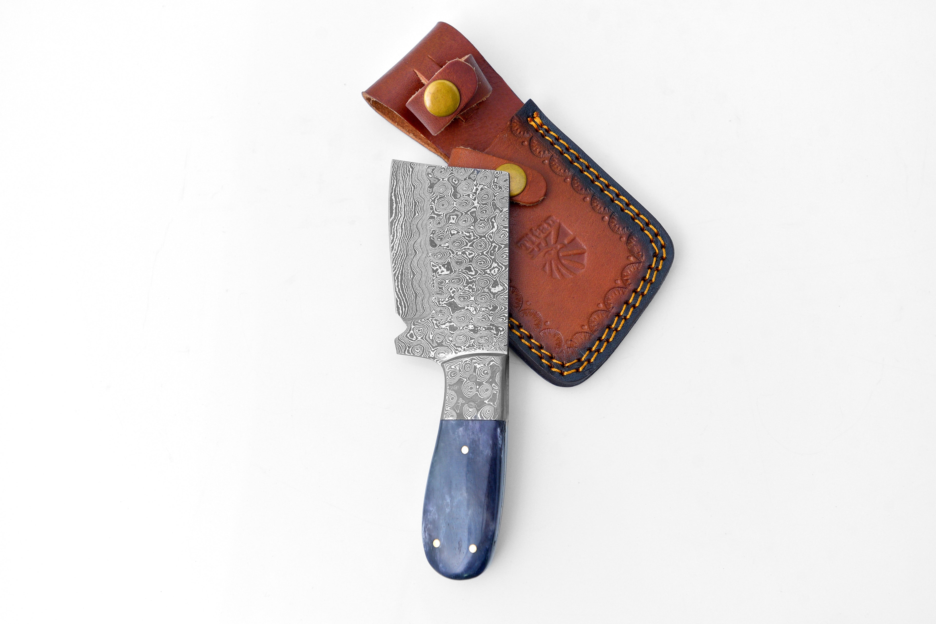 EDC Mini Cleaver/ Handmade Damascus Steel/ Bushcraft knife/ Tactical handle with Dyed Bone Handle TD-231
