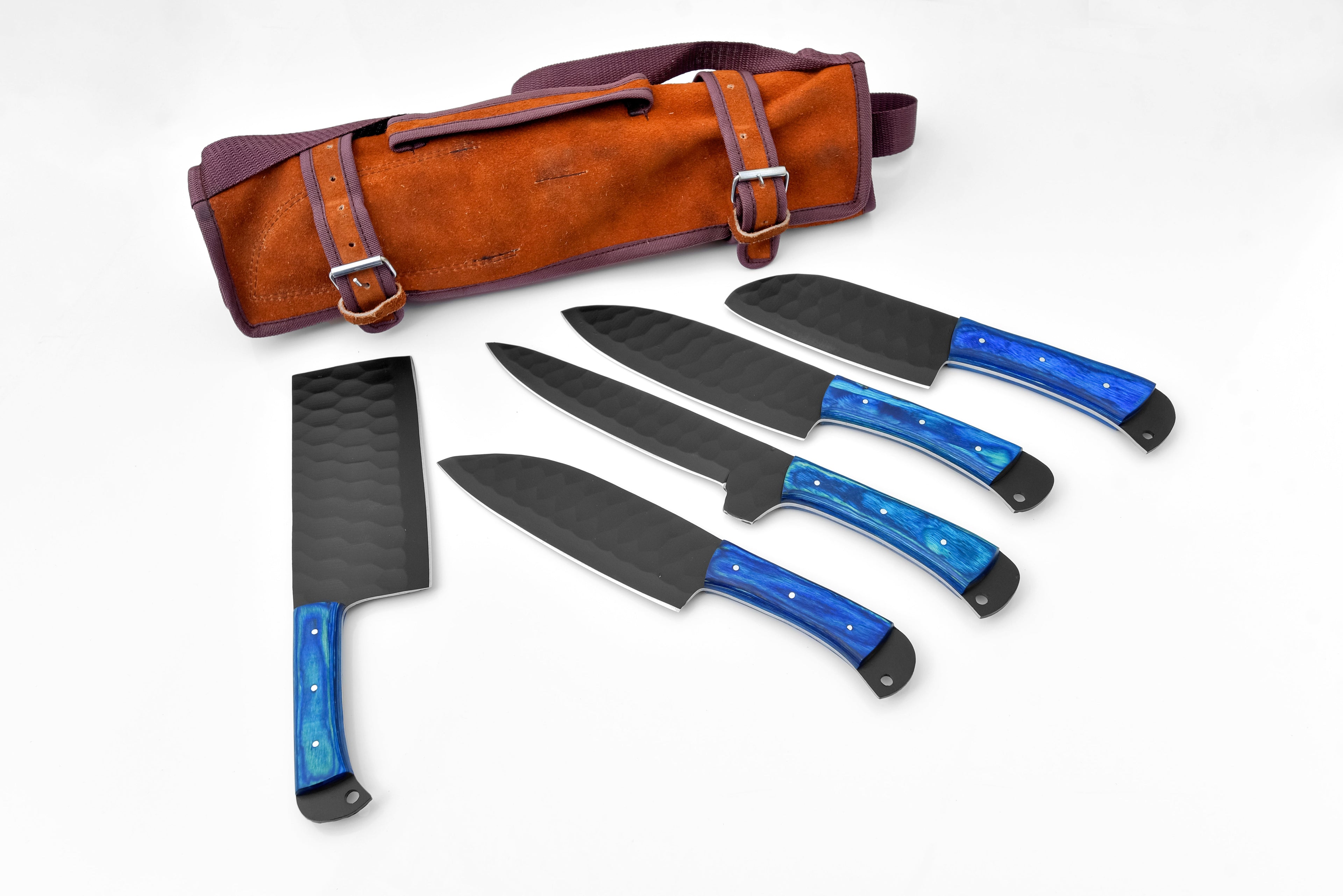 5-Piece  Knife Set / With Leather carry Bag Blue (Cheff Set Carbon 02)