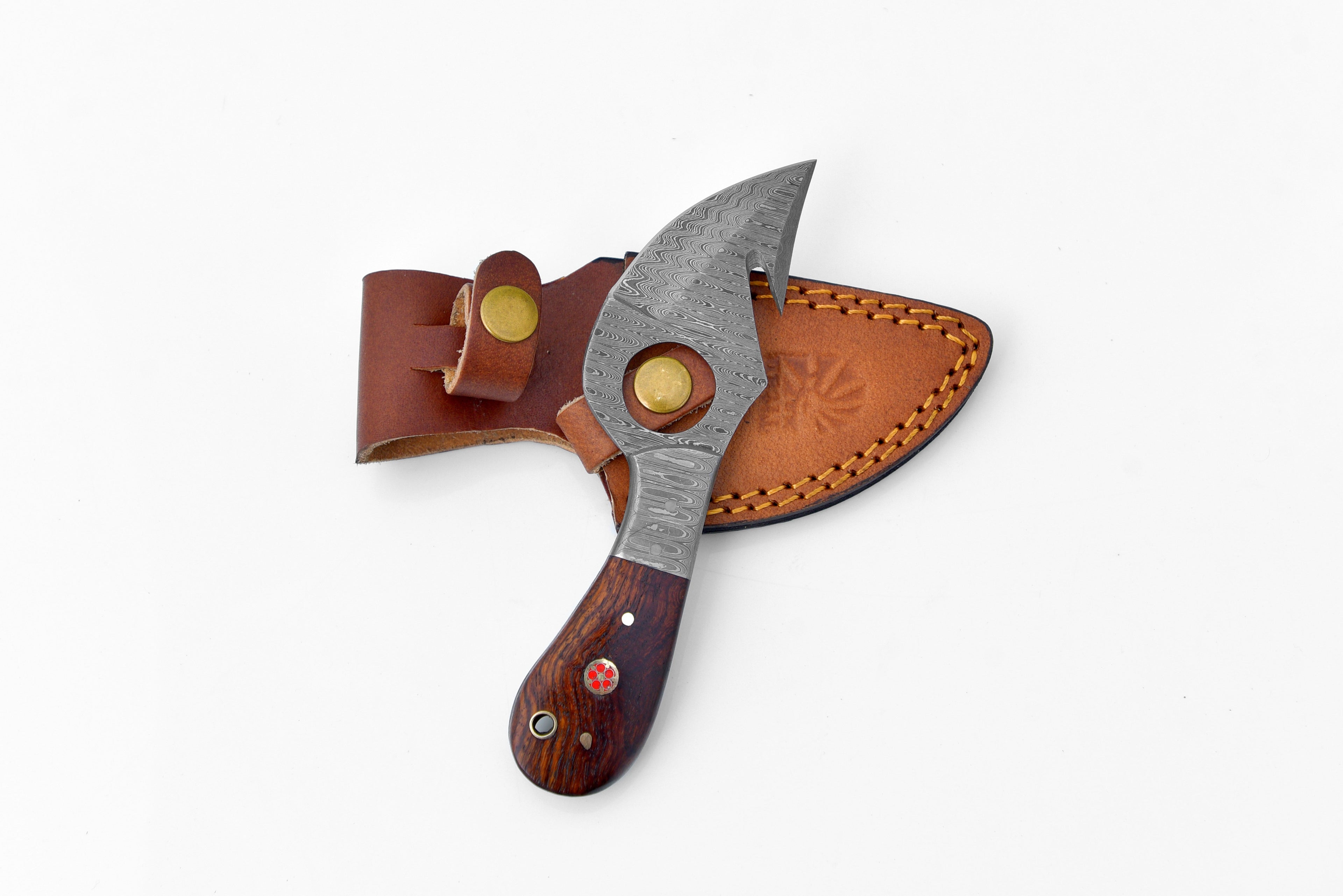Damascus Knife, Skinner Knife with Gut Hook, Hand forged by Titan TD-201X